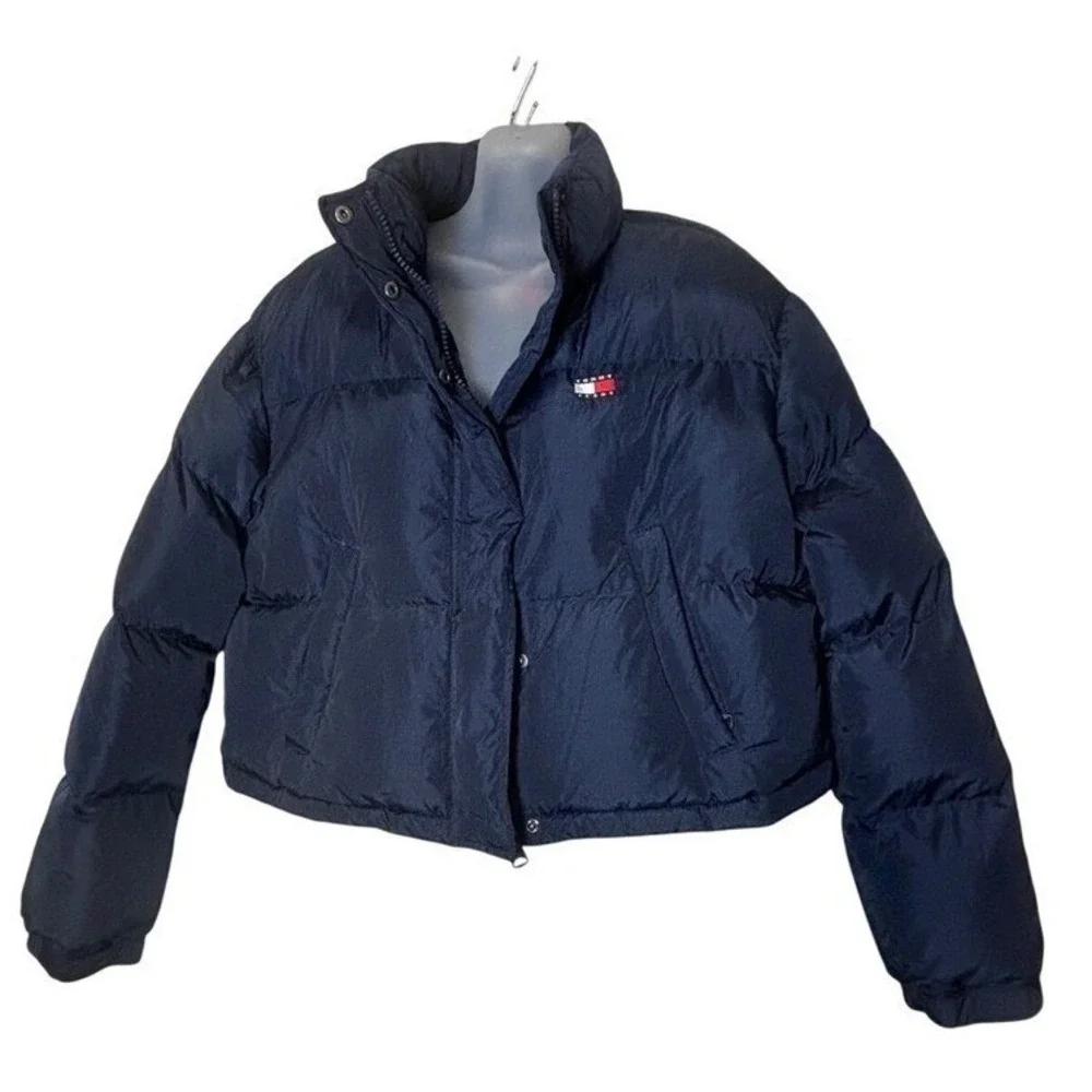 Tommy Jeans Womens Alaska Puffer Jacket Navy Blue Cropped Zip Up XL NWT